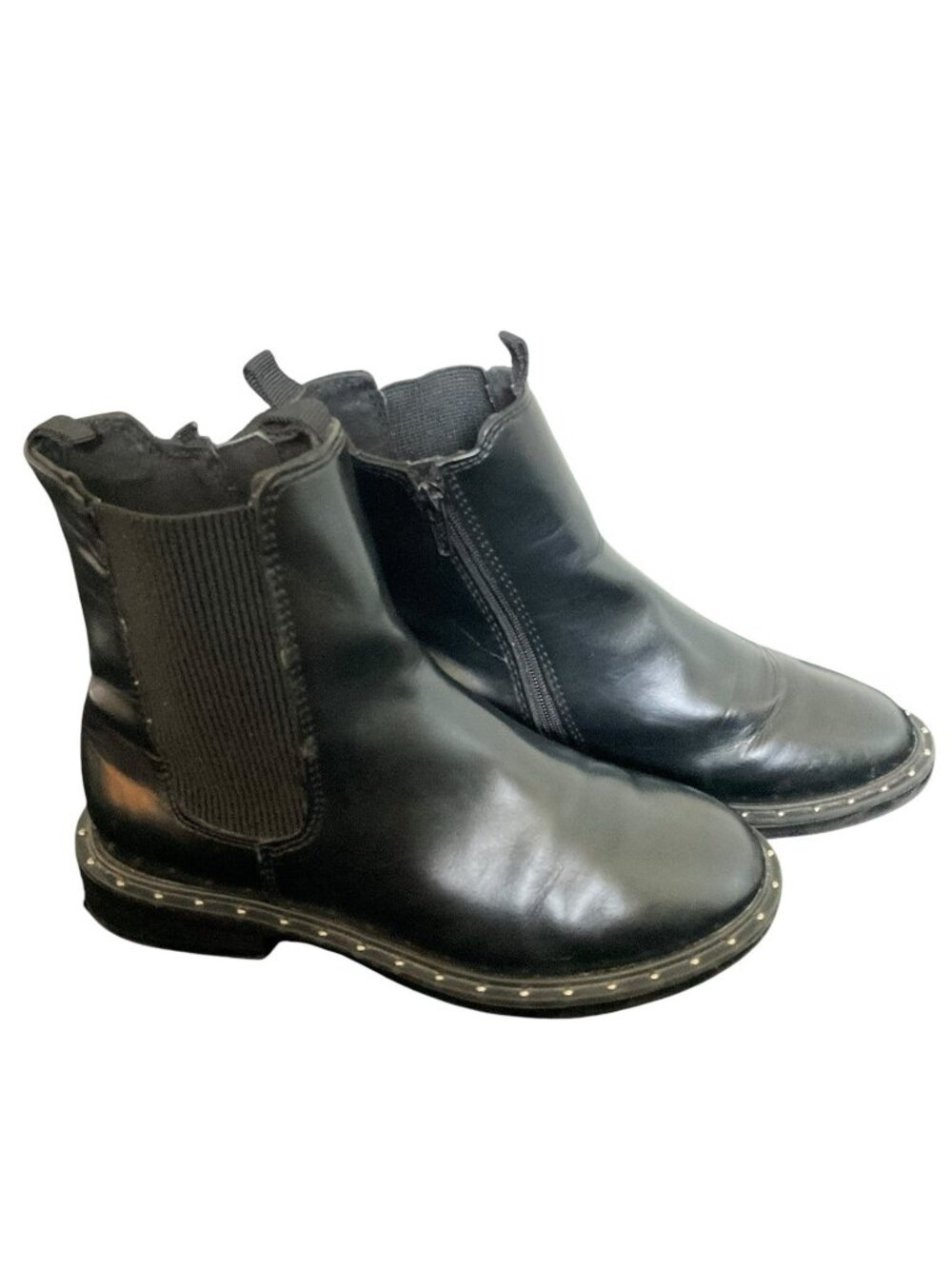 ZARA Kids Black Chelsea Boots EU 33 Studded Sole Zip Ankle Shoes